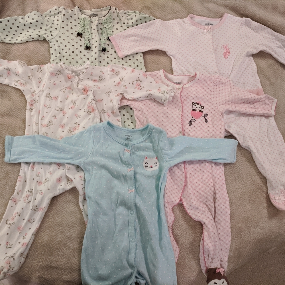 🌜5 Footie Pajamas 9 Month Girls 🌟